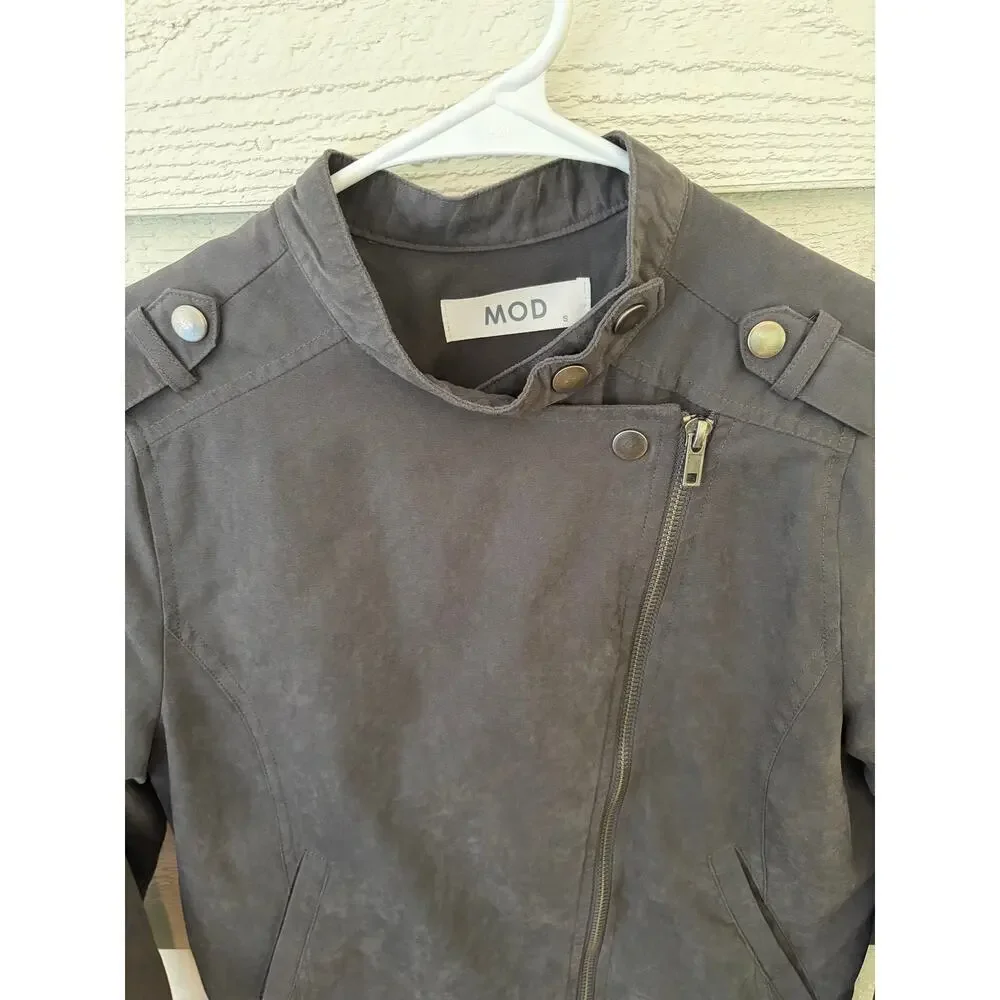 MOD Gray Moto Jacket Women’s Size Small Asymmetrical Zip Utility Style